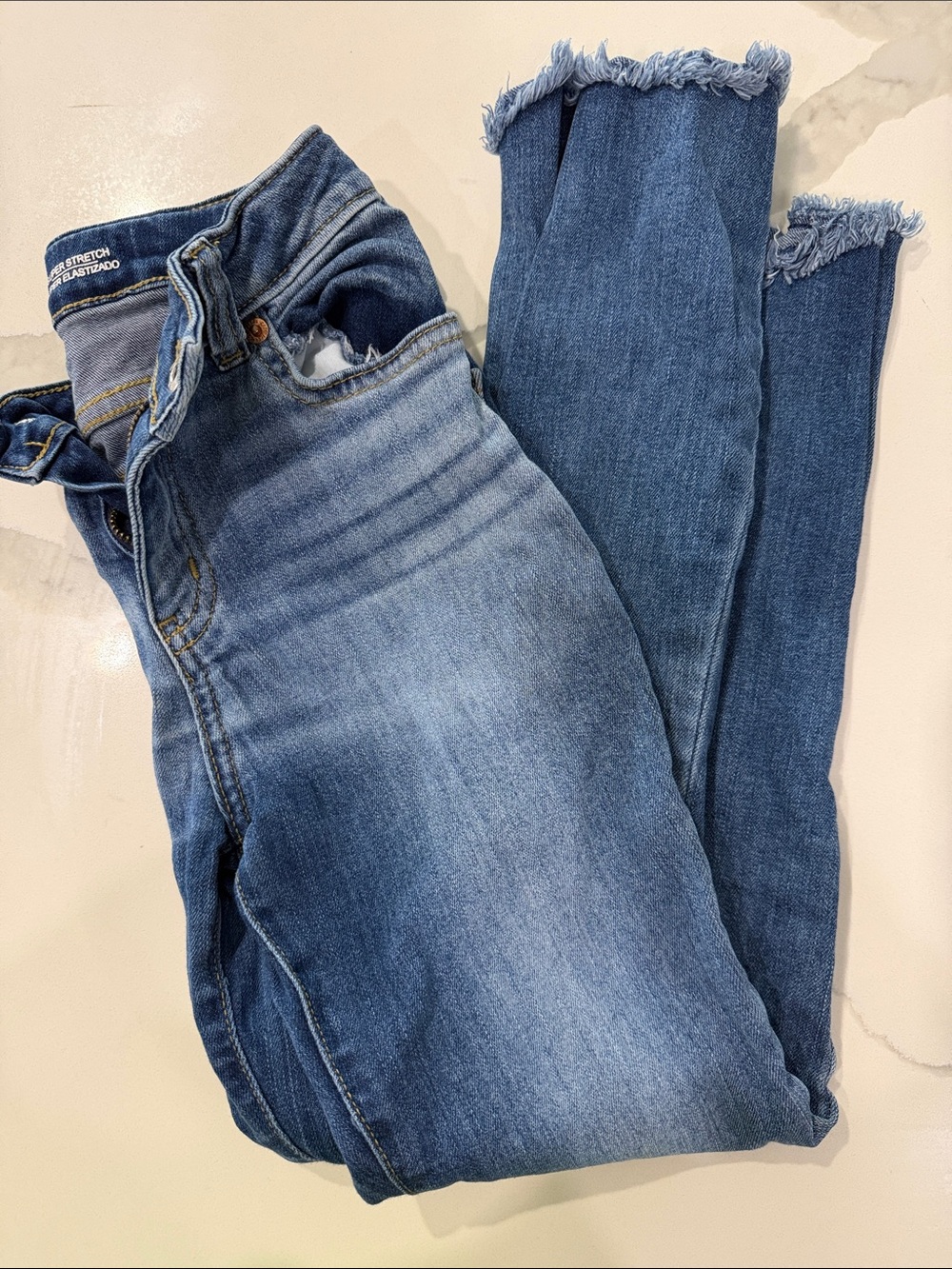 Cat & Jack Medium Blue Frayed-Hem Ankle Skinny Jeans